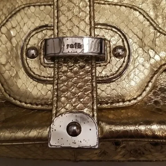 Rafe New York gold embossed faux snake skin chain bag